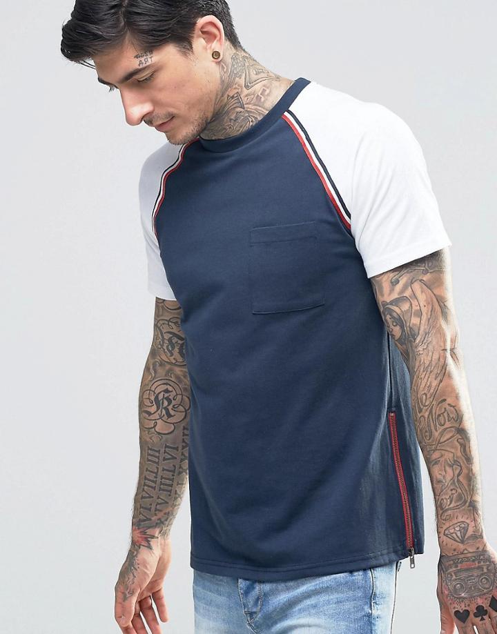 Another Influence Raglan Sleeve T-shirt With Chest Pocket - Navy