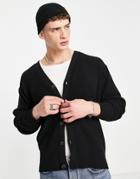 Topman Recycled Cotton Blend Oversized Knitted Cardigan In Black