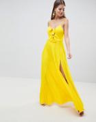 Asos Design Knot Front Pleated Maxi Dress - Yellow