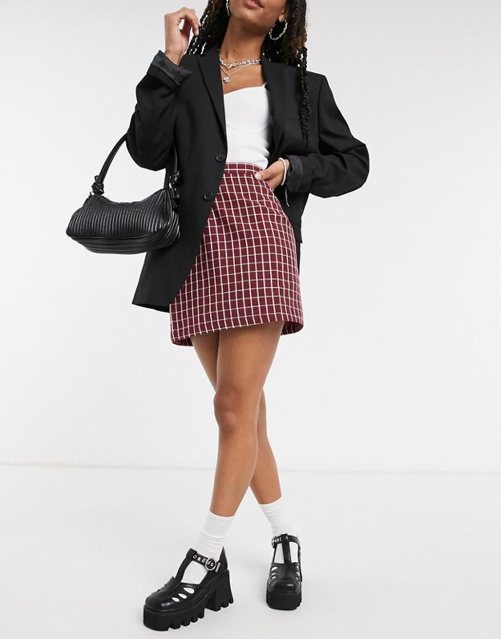 Heartbreak Tailored Mini Skirt In Brown Windowpane Check
