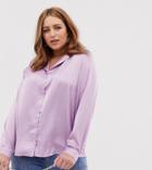 Asos Design Curve Relaxed Satin Long Sleeve Shirt - Purple