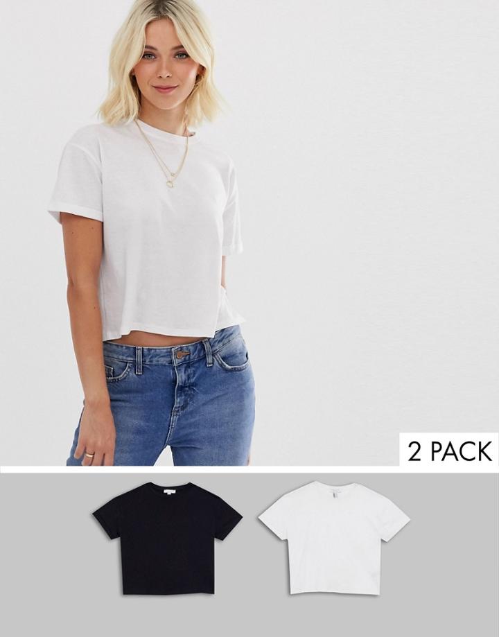 New Look Organic Crop Tee 2 Pack In Black/white - Multi