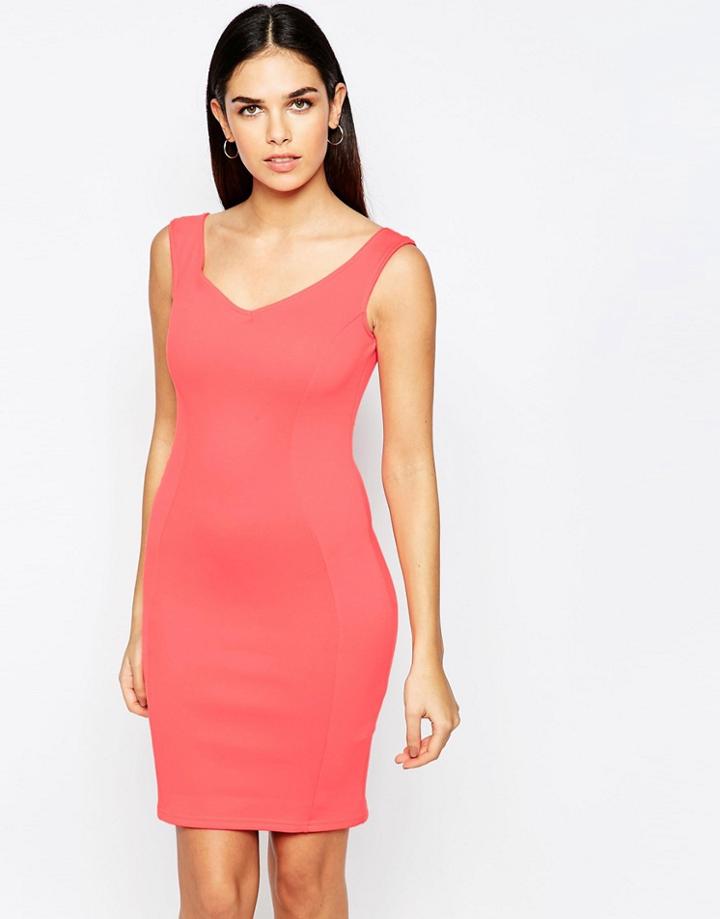 Lipsy Scuba Bodycon Dress - Orange