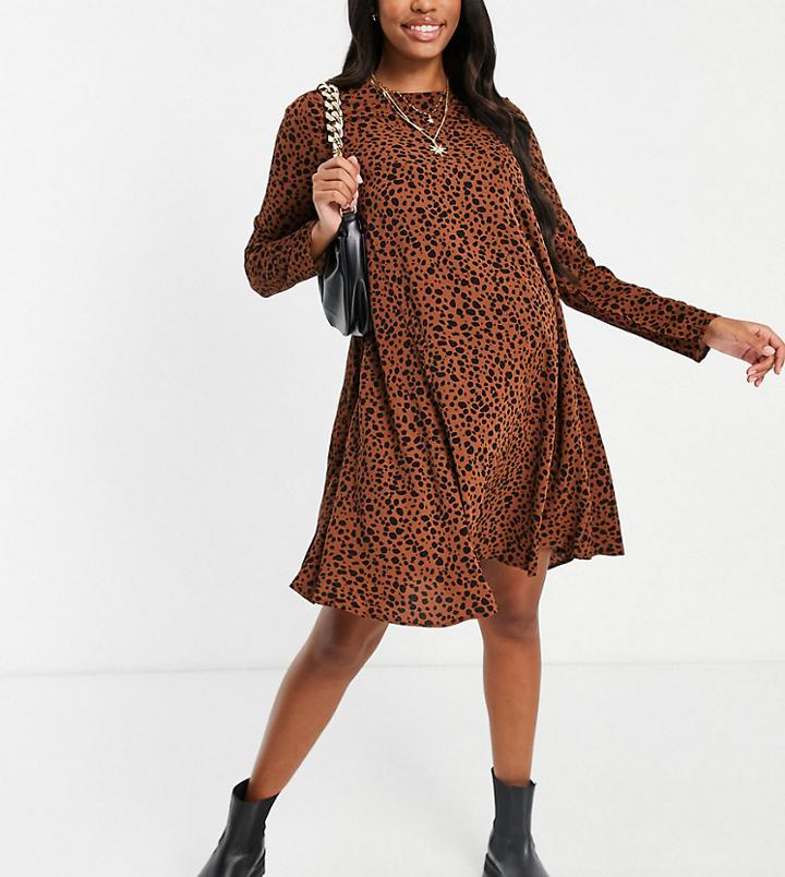 Glamorous Bloom A Line Swing Dress In Brown Animal Print