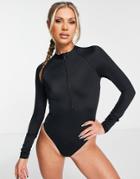 Asos 4505 Swimsuit With Long Sleeve And Zip Front-black