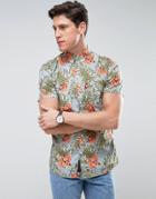 Produkt Shirt In All Over Hawaiian Floral Print - Blue