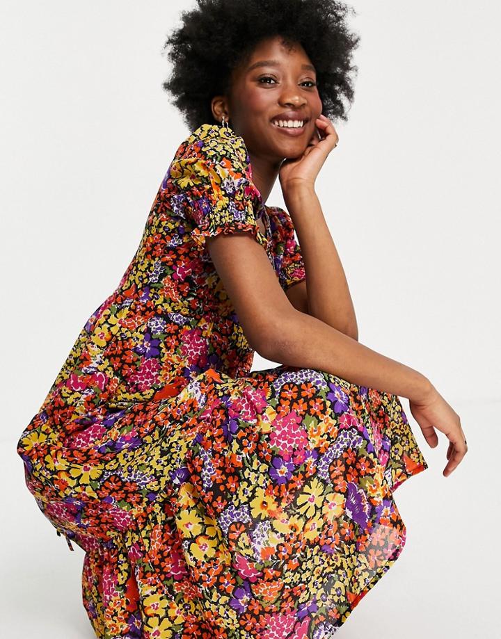 Influence Tie Cross Back Midi Dress In Floral Print-multi