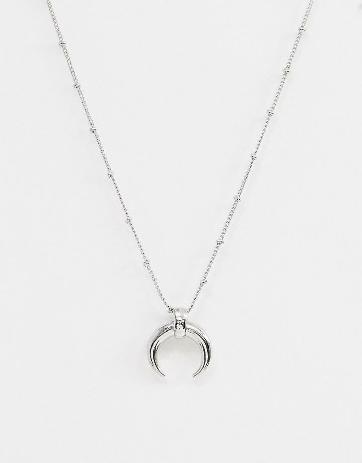 Nylon Horn Pendant Necklace - Silver