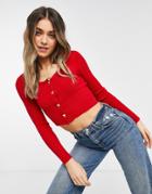 Monki Aliana Knit Cardigan With Heart Buttons In Red