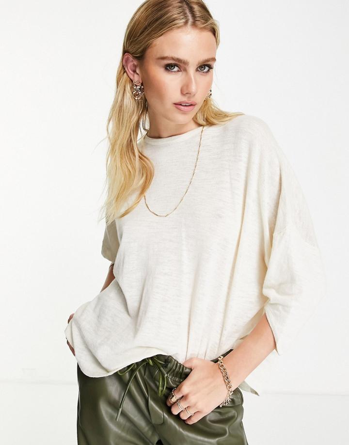 Selected Diaz Three Quarter Sleeve Sweater In Cream-white