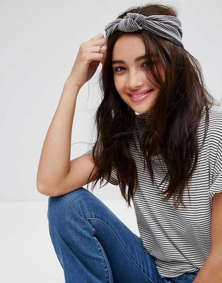 Asos Chunky Velvet Ribbed Twist Headband - Gray