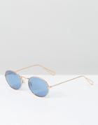South Beach Rose Gold Oval Sunglasses With Blue Tinted Lens - Blue