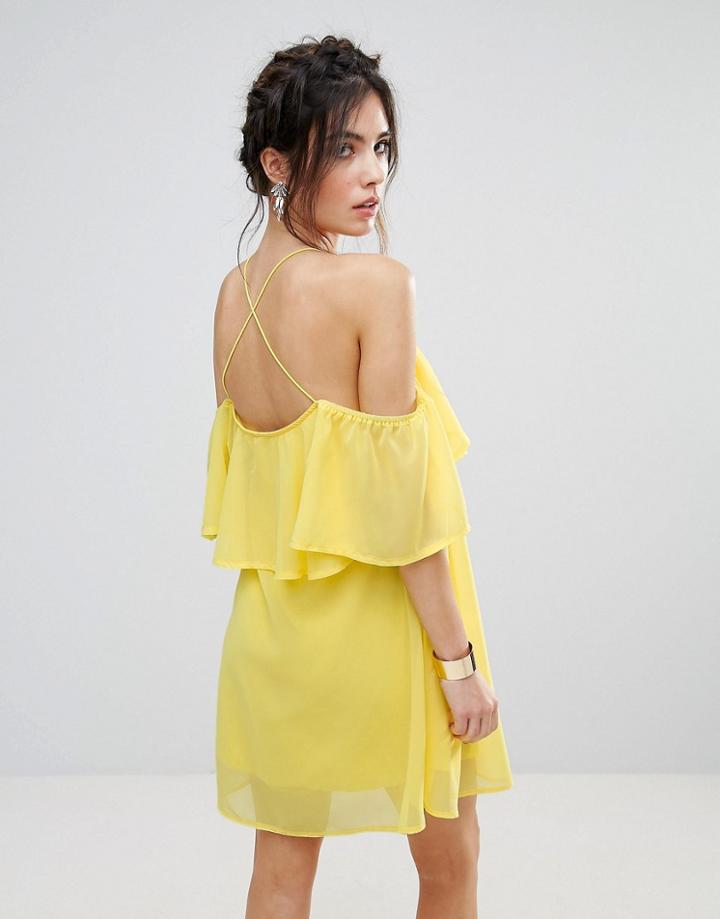 Club L Frill Detail Chiffon Dress With Cross Back - Yellow