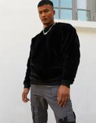 Asos Design Oversized Faux Fur Sweatshirt In Black