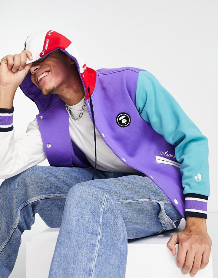 Aape By A Bathing Ape Jersey Varsity Bomber Jacket In Purple