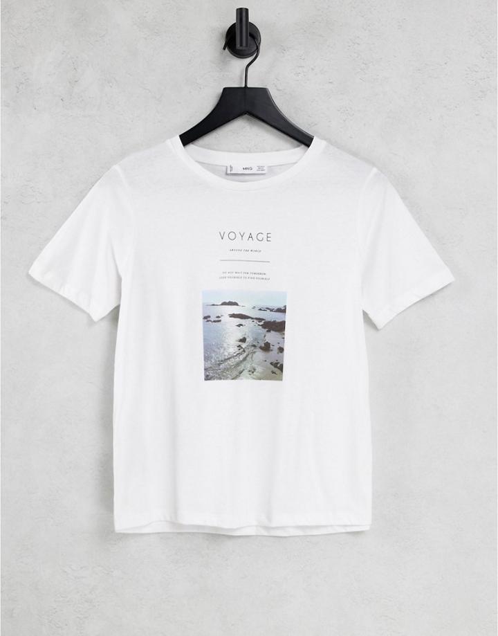 Mango Sustainable Cotton Printed T-shirt In White