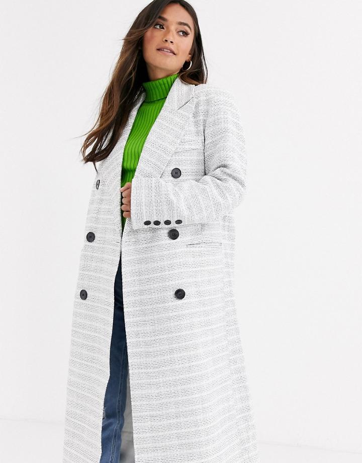 Asos Design Double Breasted Textured Longline Coat In Gray