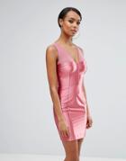 Naanaa High Shine Bodycon Dress With Corset Bodice - Pink