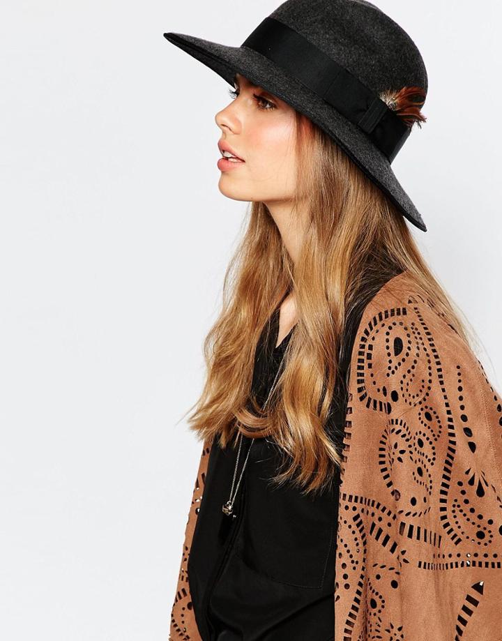 Christys' Madison Wide Brim Wool Felt Fedora Hat - Charcoal Mix