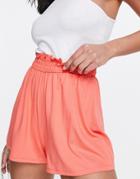 Asos Design Shirred Waist Shorts In Coral-pink
