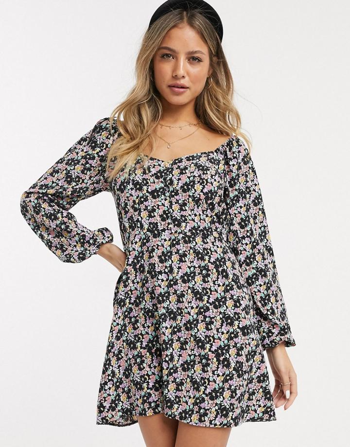 Miss Selfridge Sweetheart Mini Tea Dress In Black