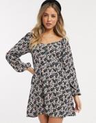 Miss Selfridge Sweetheart Mini Tea Dress In Black
