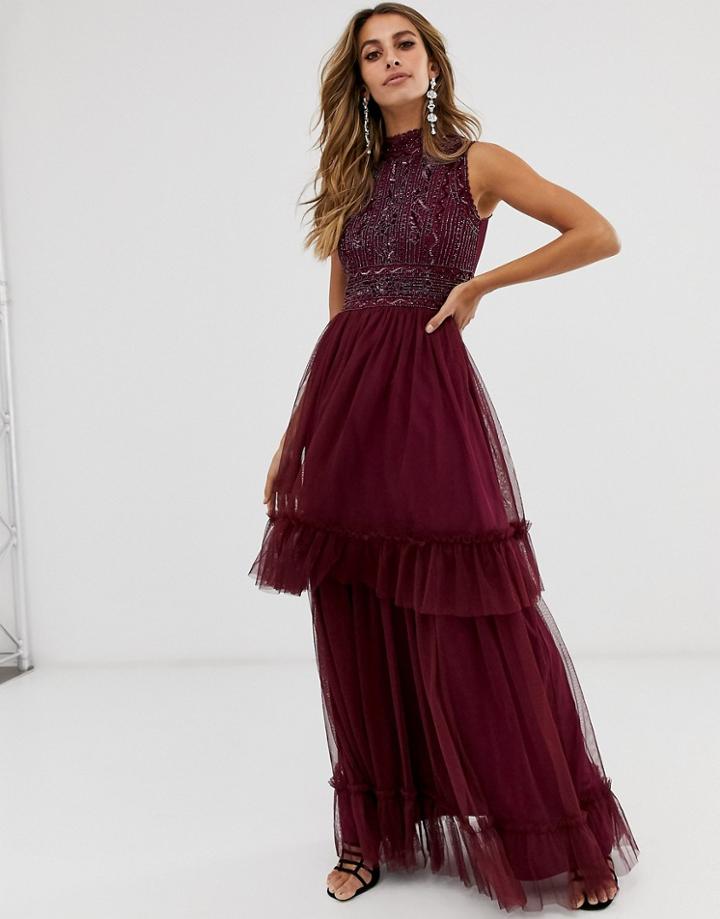 Frock & Frill High Neck Highly Embellished Sleeveless Midi Dress