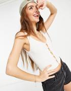 Asos Design Knitted Tank With Pearl Button In Cream-white