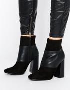 New Look Suedette Paneled Heeled Ankle Boots - Black
