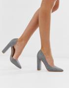 Public Desire Prinny Gray Suede Block Heeled Shoes - Gray