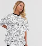 Asos Design Maternity Oversized T-shirt In Mono Scribble Print - White