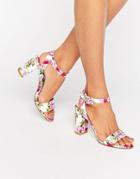 Dune Marygold Peonie Print Block Heel Sandals - White