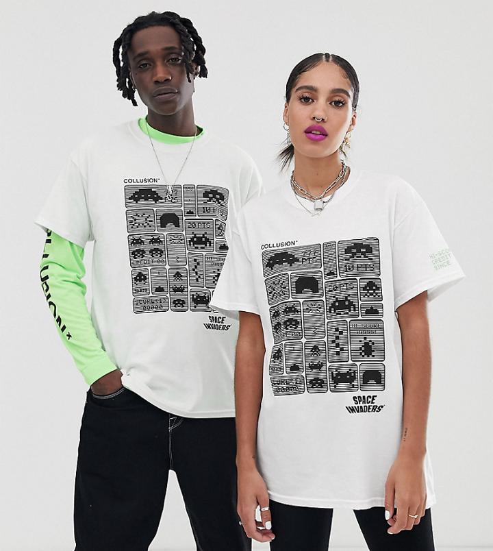 Collusion X Now Loading Unisex T-shirt With Print In White - White