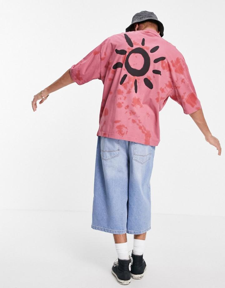 Asos Design Oversized T-shirt In Pink Cotton Tie Dye With Graffiti Print