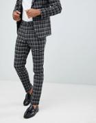 Asos Design Skinny Suit Pants In Black And White Grid Check - Black
