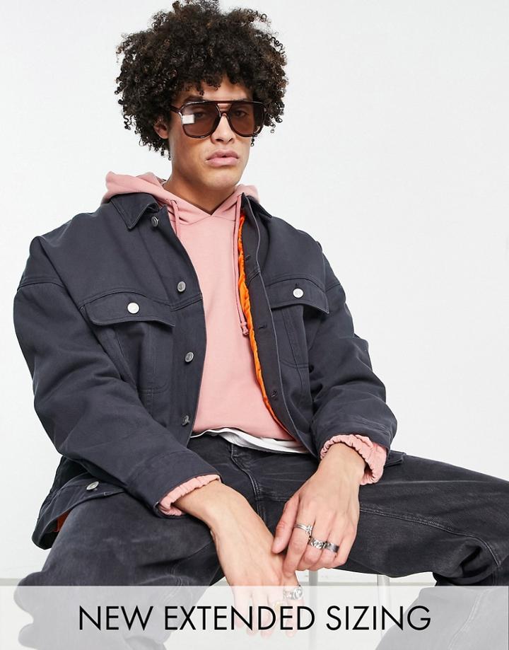 Asos Design Oversized Denim Jacket With Contrast Lining In Black