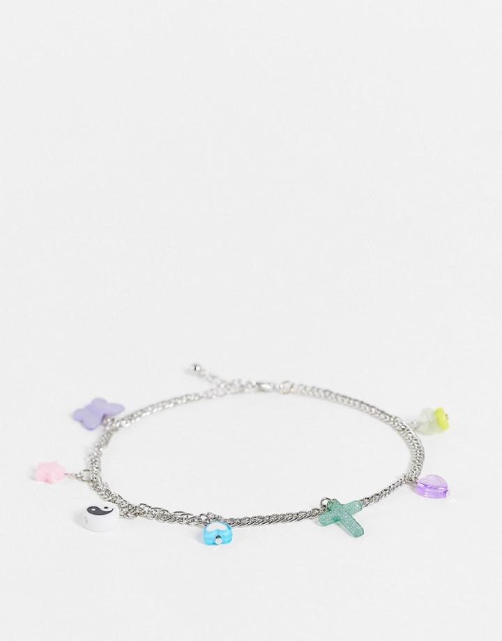 Asos Design Chunky Anklet With Joyful Multi Charms