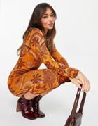 Asos Design Knit Midi Dress In 70s Style Pattern-orange