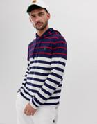 Polo Ralph Lauren Player Logo Stripe Hooded Long Sleeve Top In Navy/white