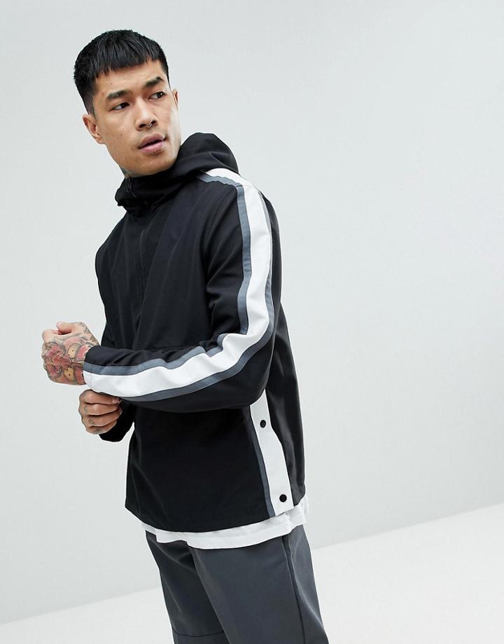 Asos Windbreaker With Side Stripe In Black - Black