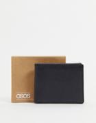 Asos Design Leather Bi Fold Wallet In Black Saffiano Emboss