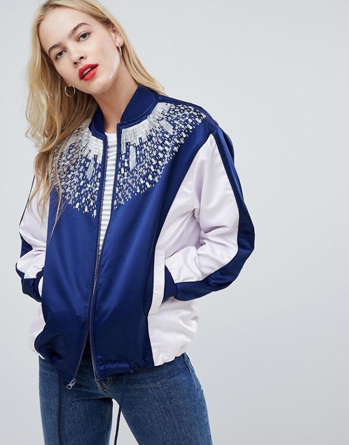 Asos Design Color Block Embellished Bomber Jacket - Multi