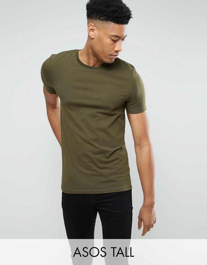 Asos Tall Muscle T-shirt In Green With Crew Neck - Green