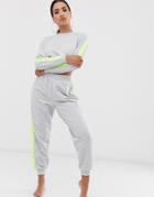 Asos Design Neon Stripe Cropped Sweat & Jogger Lounge Set-gray