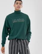 Asos Design Oversized Long Sleeve T-shirt With Roll Neck-green