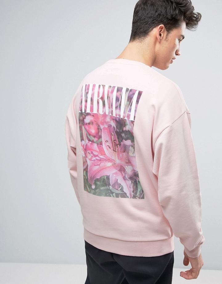 Asos Oversized Sweatshirt With Nirvana Floral Back Print - Pink