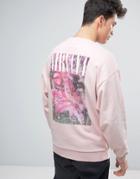 Asos Oversized Sweatshirt With Nirvana Floral Back Print - Pink