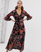 Miss Selfridge Maxi Dress In Floral Print - Black