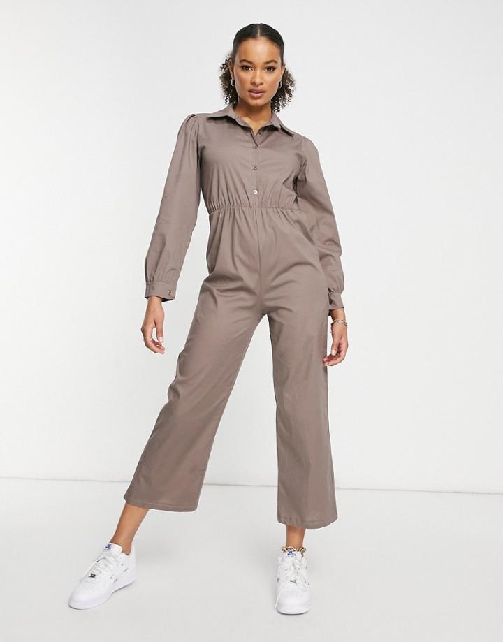 I Saw It First Puff Sleeve Wide Leg Jumpsuit In Gray-grey