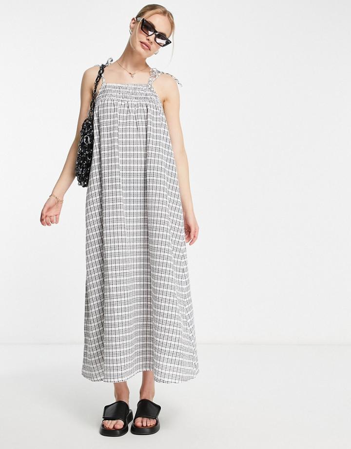 Topshop Mono Plaid Shirred Beach Maxi Dress-multi